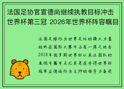 法国足协官宣德尚继续执教目标冲击世界杯第三冠 2026年世界杯阵容瞩目